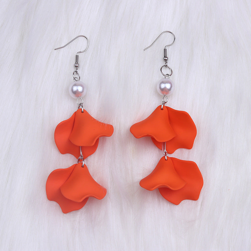 Women's Bohemian Style Pearl Petal Long Acrylic Earrings