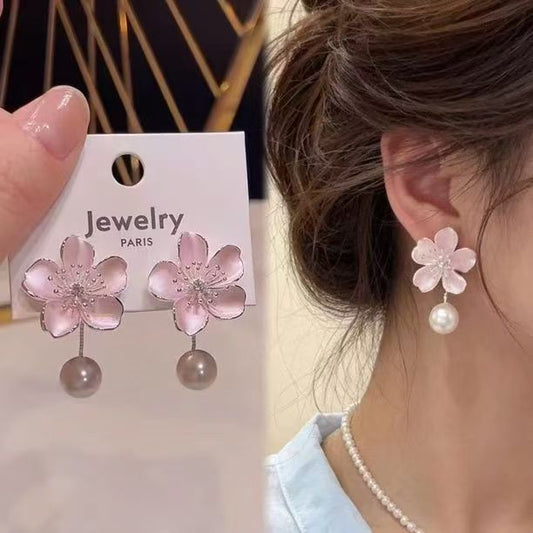 Women's Pink Style Cherry Blossom Beads Gentle Sweet Elegance Earrings