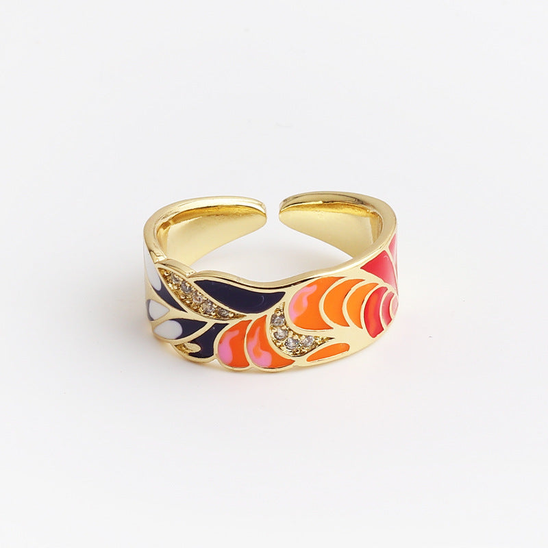 Women's Face Blue Leaf Slate Pattern Opening Adjustable Rings