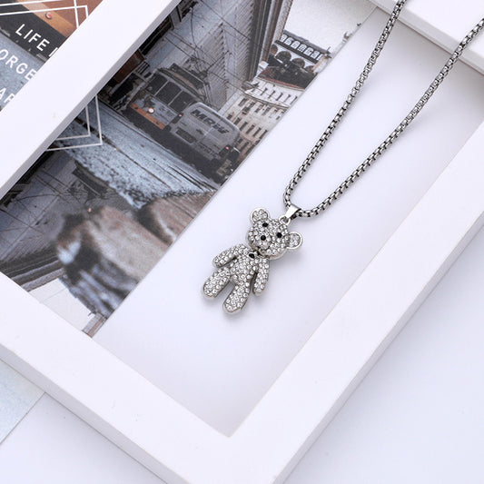 Diamond Bear Sweater Chain Temperament Hip Hop Cool Clothes Pendants