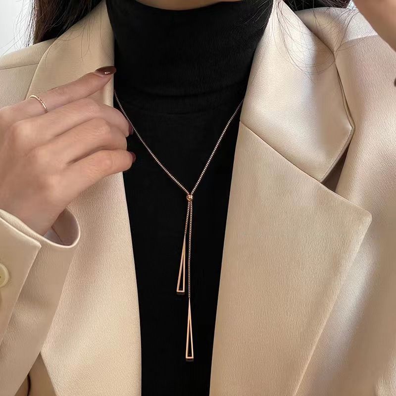 Women's Style Triangle Sweater Chain Metallic Niche Necklaces