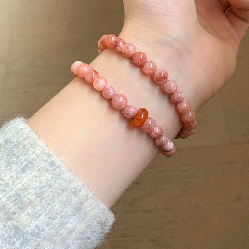 Women's Pink Natural Sunstone Double Circle Twin National Style Chinese Bracelets