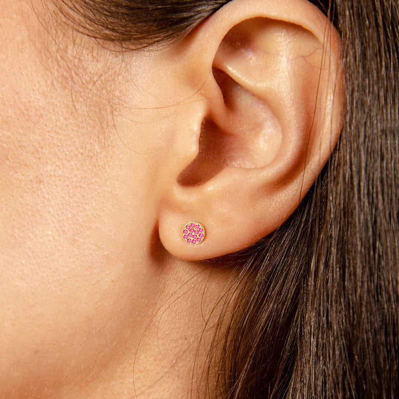 Women's Stainless Steel Petite Round Full Diamond Gold Earrings