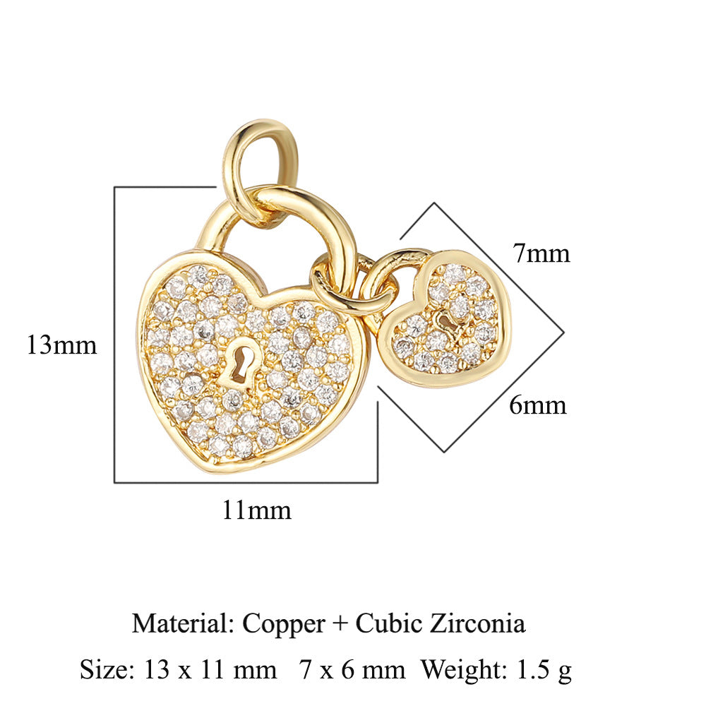 Peach Heart Lock Key Copper Zircon Pendants