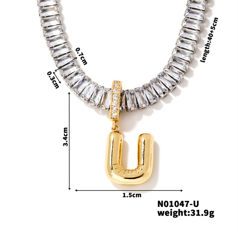 Zircon Letter English High Sense Simple Necklaces