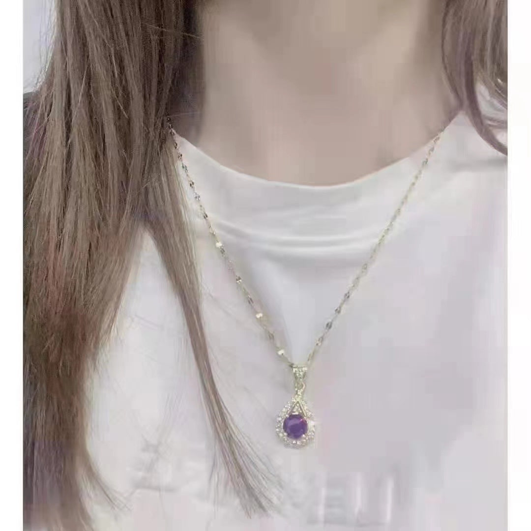 Women's Zircon Ornament Purple Light Luxury Clavicle Necklaces