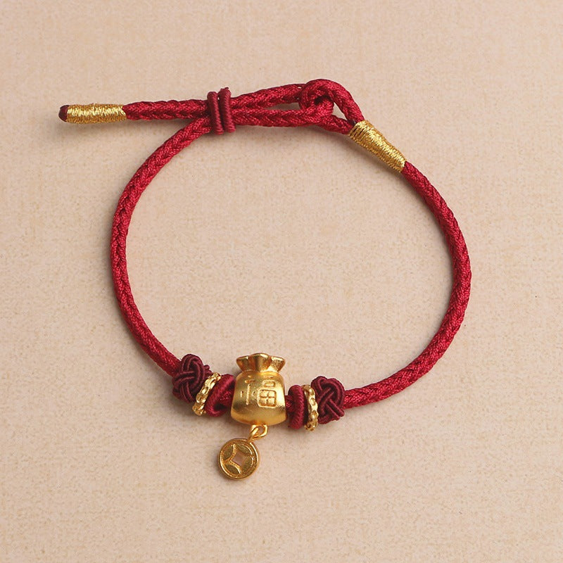 Women's & Men's Red Rope Alluvial Gold Ingot God Of Bracelets