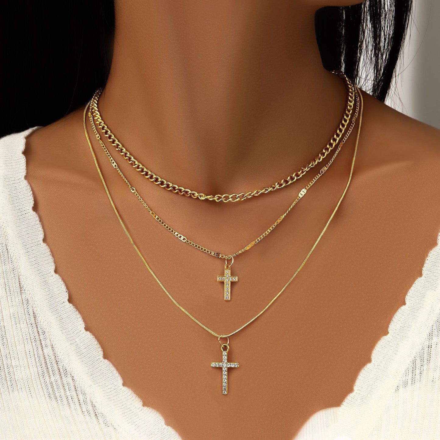 Exaggerated Personalized Cross Chain Clavicle Light Necklaces