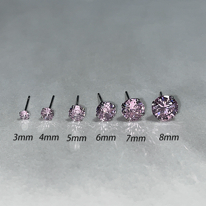 Women's Flash Pink Diamond Zircon Ear Bone Pin Stud Earrings