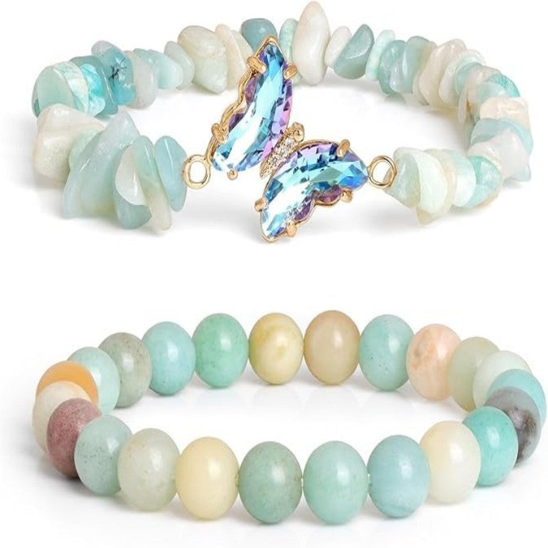 Women's Natural Stone Butterfly Elastic Beaded Bracelet