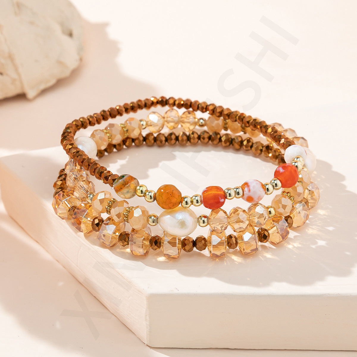 Women's Mixed Color Crystal Three-piece Set Fashion Bracelets