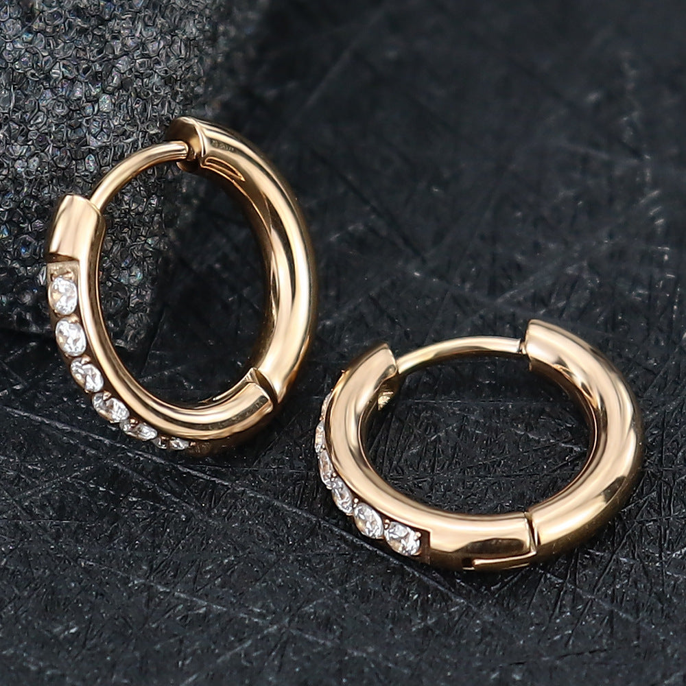 Wind Small Bright Stainless Steel Inlaid Zircon Clip Titanium Ear Buckle