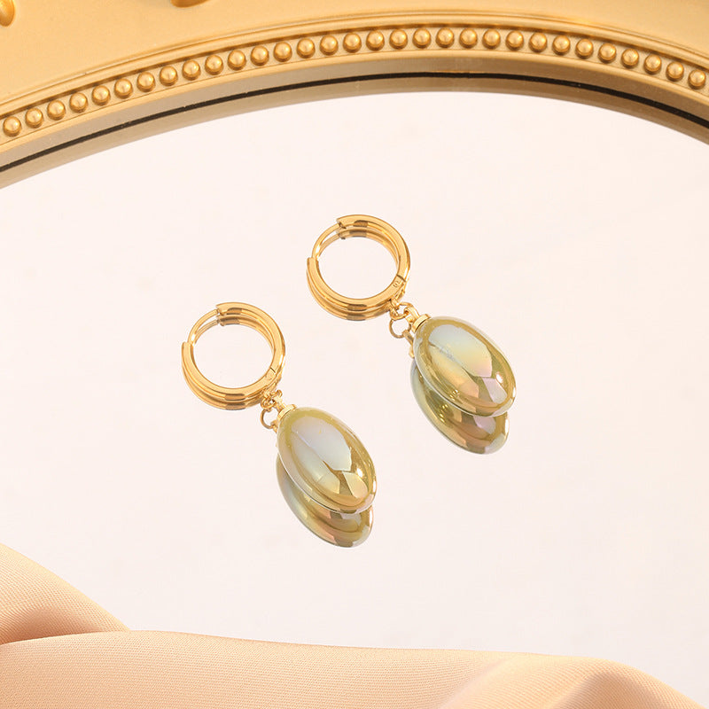 Women's Pear-shaped Water Drop Dopamine Painted Titanium Steel Simple Earrings