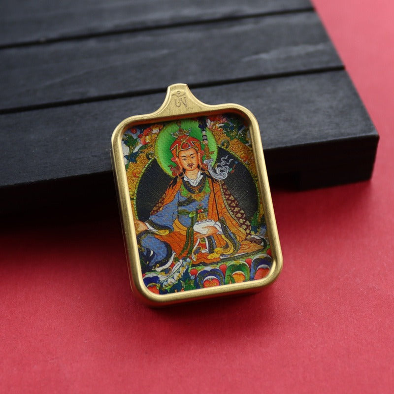 Tibetan Square Hand Painted Golden Outline Eight Patron Pendants