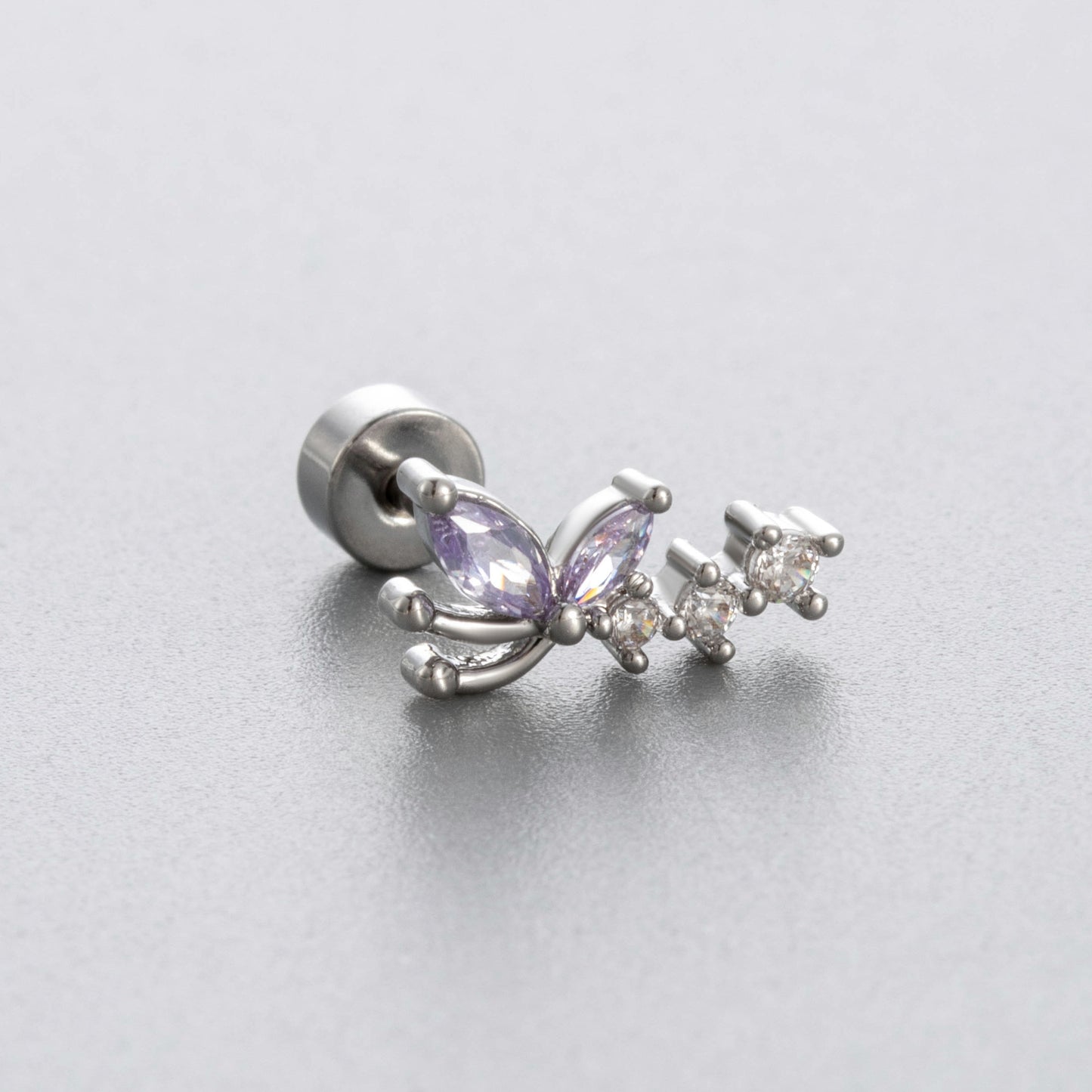 Henson Butterfly Ear Bone White Purple Zircon Swan Bow Love Stud Earrings