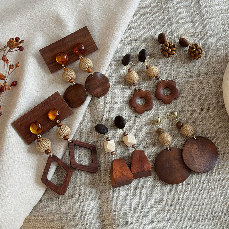 Wood In The Forest Retro Tassel Rings