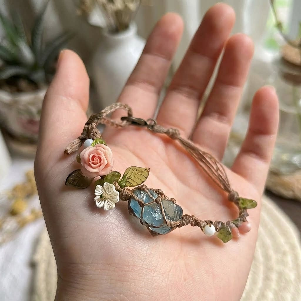 Mori Style Healing Comfortable Braided Chinese Jardin Monet Butterfly Flower Bracelet