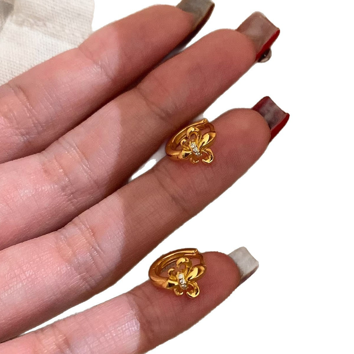 Style Classical Inlaid Zirconium Flower-de-luce Earclip Small Exquisite Unique Beautiful Earrings