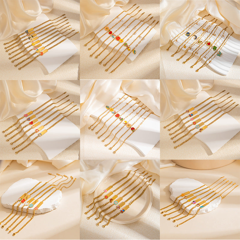 Stainless Steel Bow Square Plate Female Cartoon Mickey Titanium Drip Bracelets