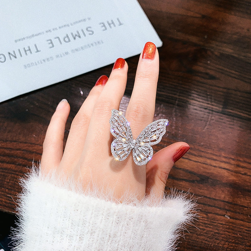Fairy Luxury Zircon Butterfly Opening Light Trendy Index Finger Niche Ring