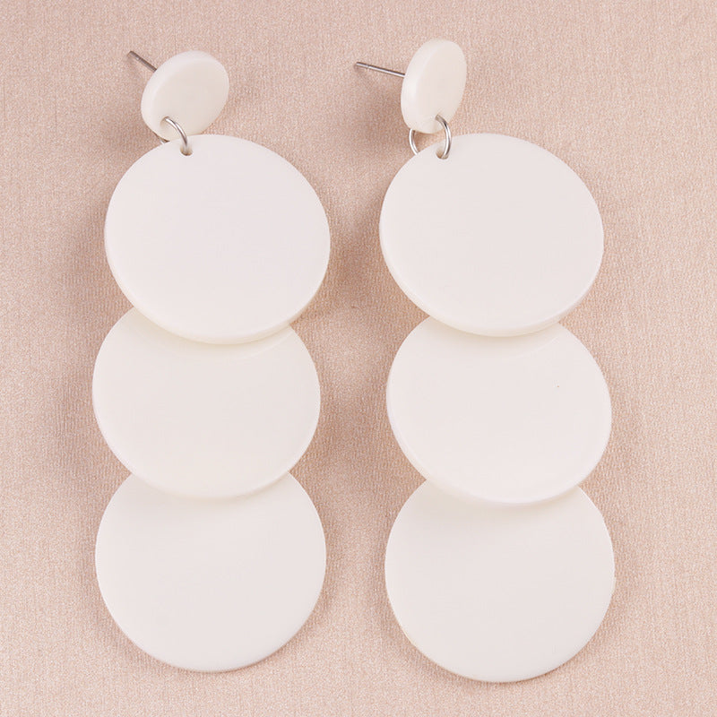 Design Sense Long Stitching Color Three-piece Wafer Acrylic Earrings