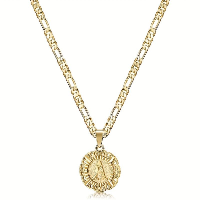 Women's English Letters Round Hollow Carven Design Chain Necklace