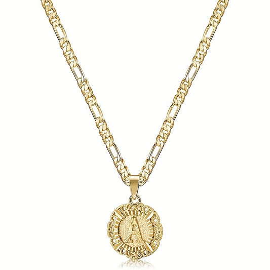 Women's English Letters Round Hollow Carven Design Chain Necklace