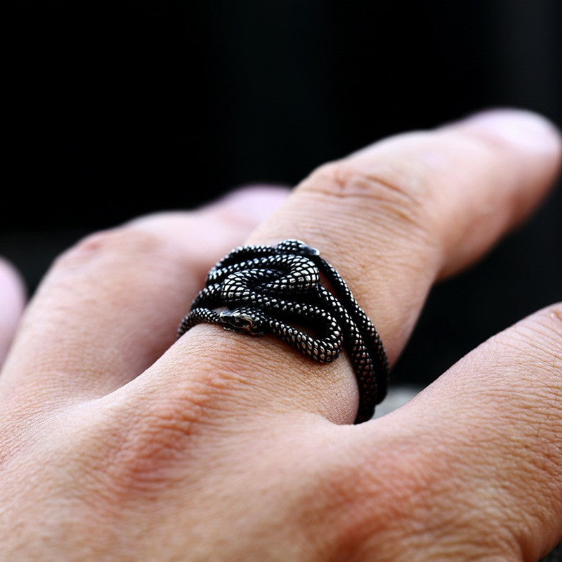 Men's Stainless Steel Snake Retro Titanium Opening Rings