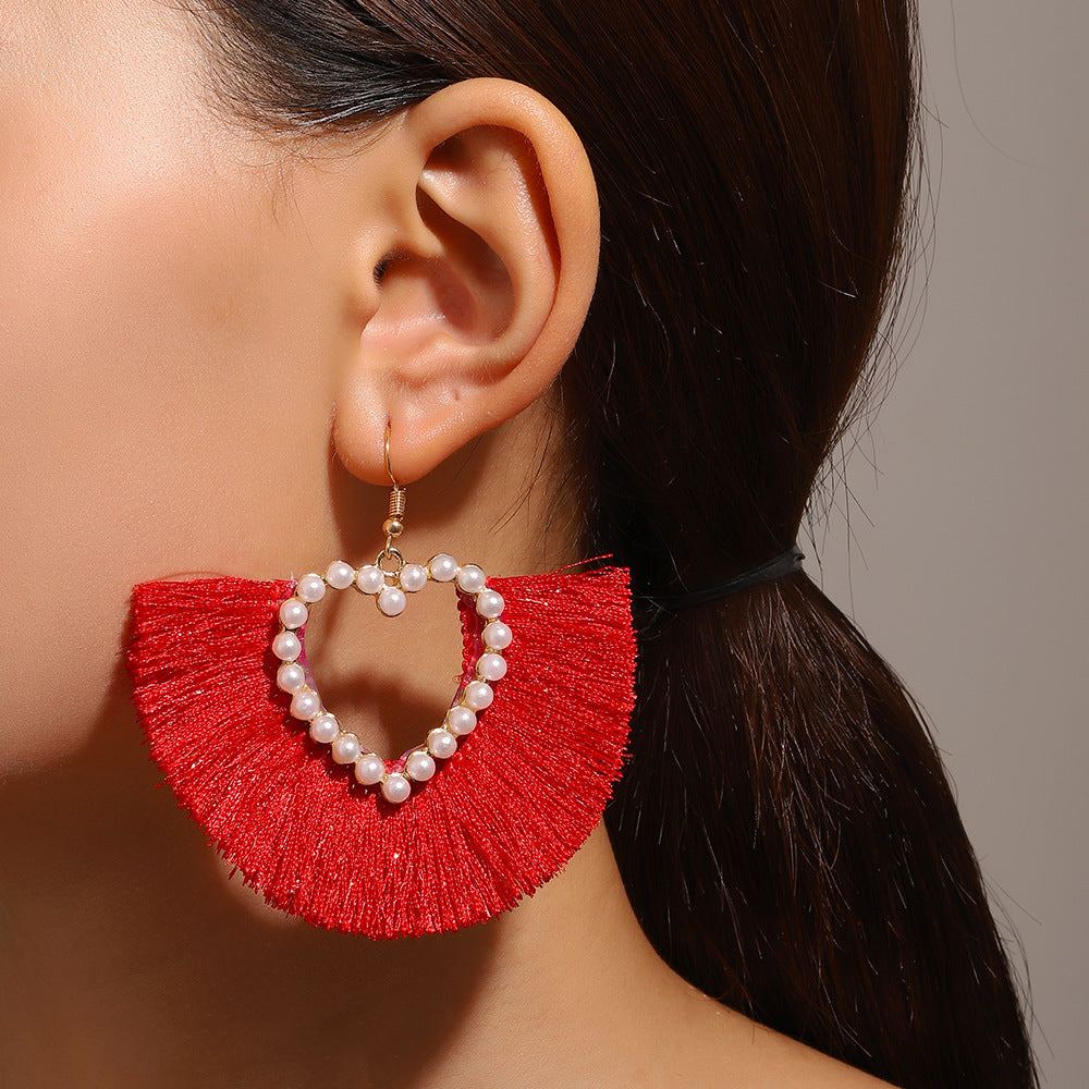 Childlike Heart Reflective Sequins Peach Nightclub Catwalk Super Shiny Ear Earrings