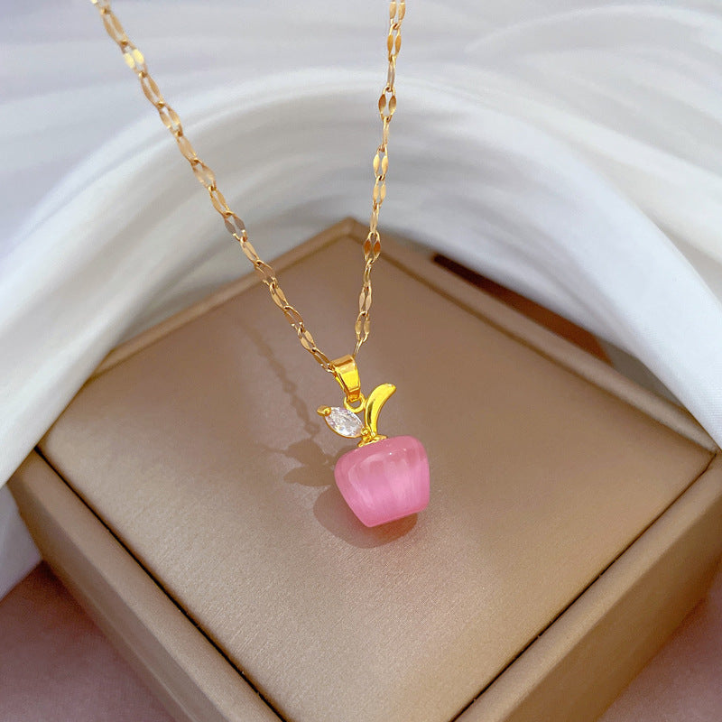 Auspicious Opal Diamond Apple Christmas Flat Necklaces