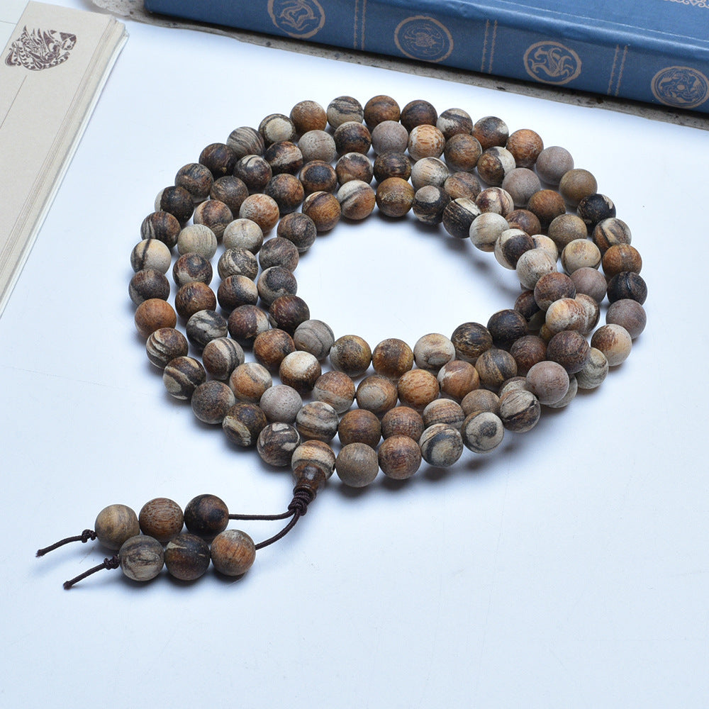 Wooden Prayer Beads Rosary Log String Flower Leather Bracelet