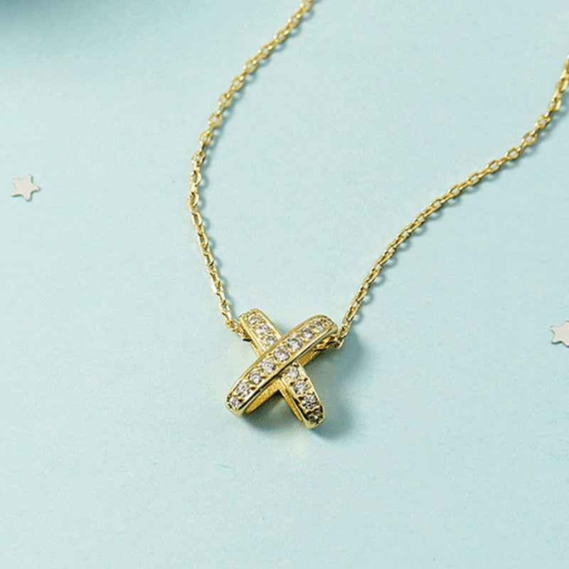 Women's Full Diamond Three-dimensional Cross Letter Collarbone For Trendy X Necklaces