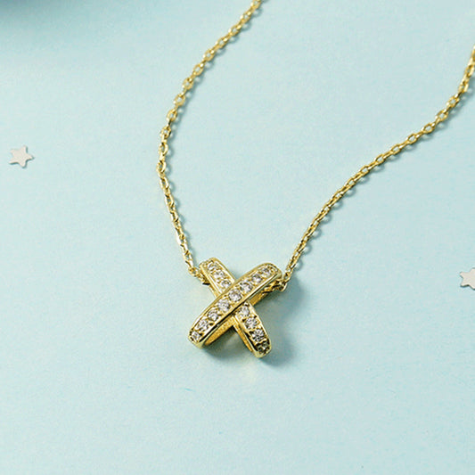 Women's Full Diamond Three-dimensional Cross Letter Collarbone For Trendy X Necklaces