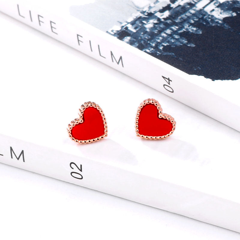 Fashion Red Heart-shaped Ear Female Refined Simple Earrings