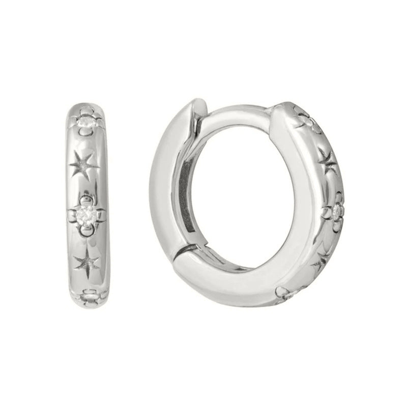 Sier Needle Light Luxury Geometric Inlaid Zircon Ear Simple Fashion Earrings