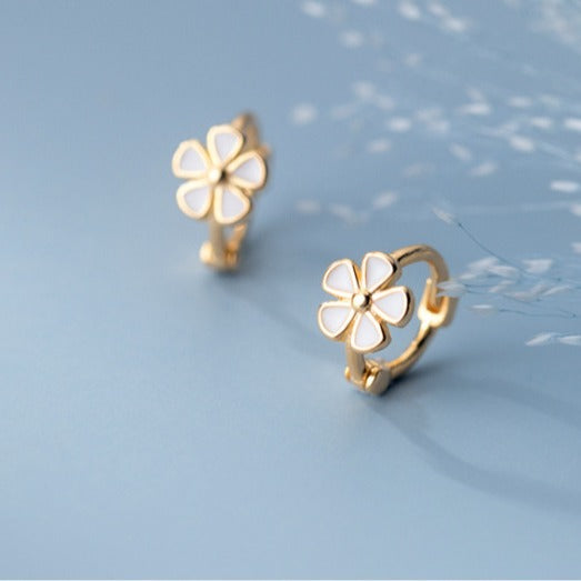 Five Petal Flower Epoxy White Clips Small Earrings