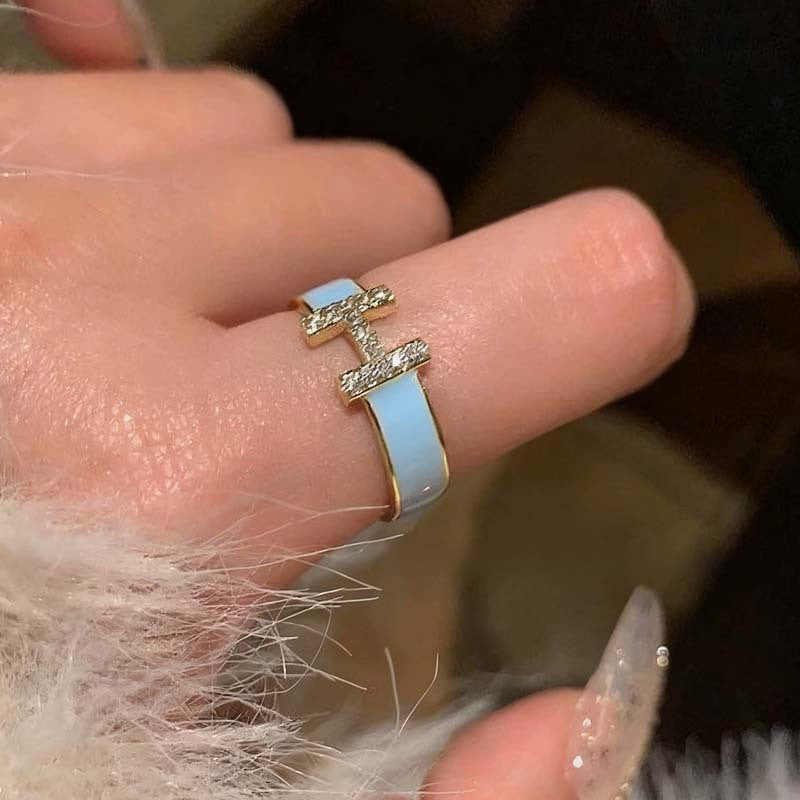 Women's Enamel Oil Dripping Craft Zircon White Cinnamon Milk Tea Brown Ring