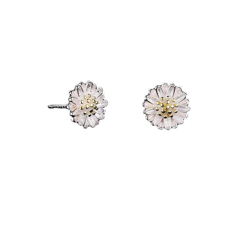 Women's Mori Sweet Sier Plated Daisy Cute Flowers Earrings