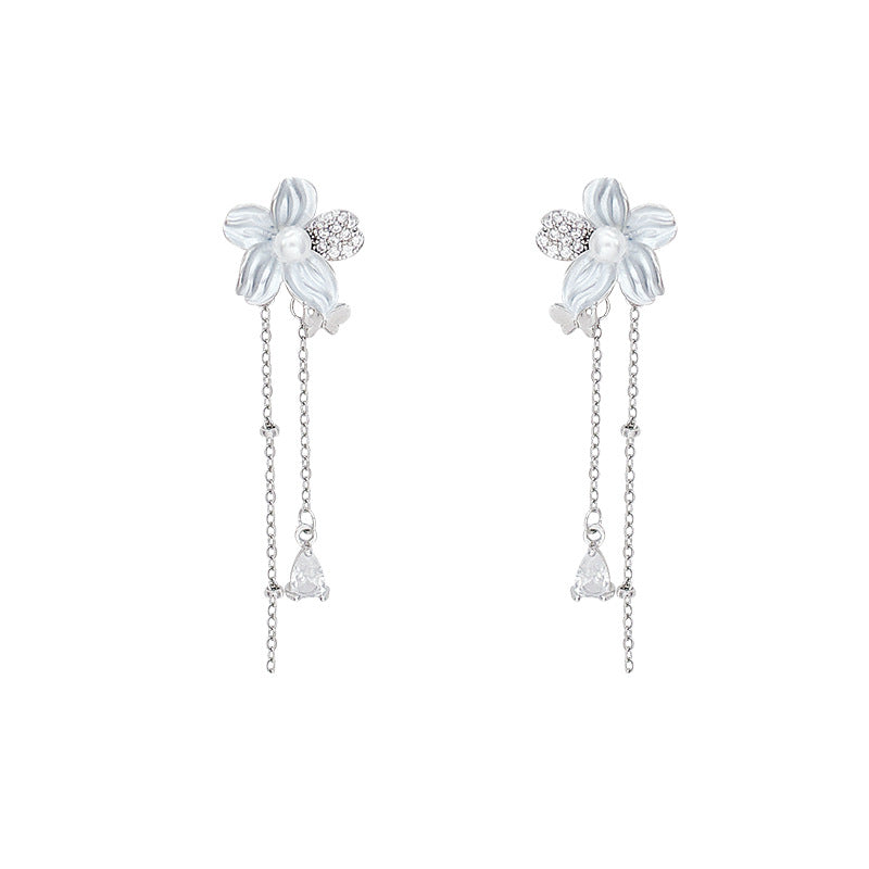 Women's Korean Long Tassel Flowers Zircon Light Luxury Minority High-grade Sweet Earrings