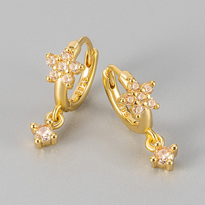 Multicolor Zircon Plum-shaped Personality Fashion Flower Ear Buckle