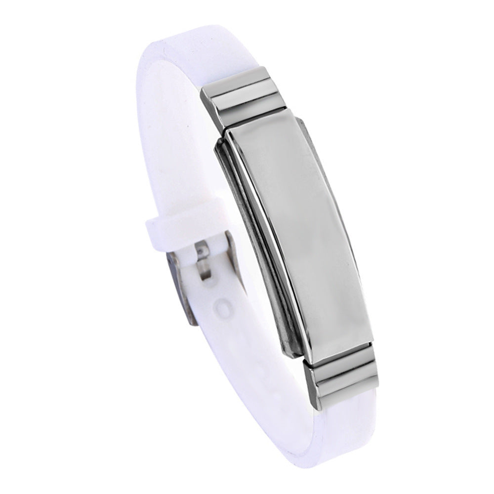 Men's Stainless Steel Light Plate Silicone Wristband Bracelet