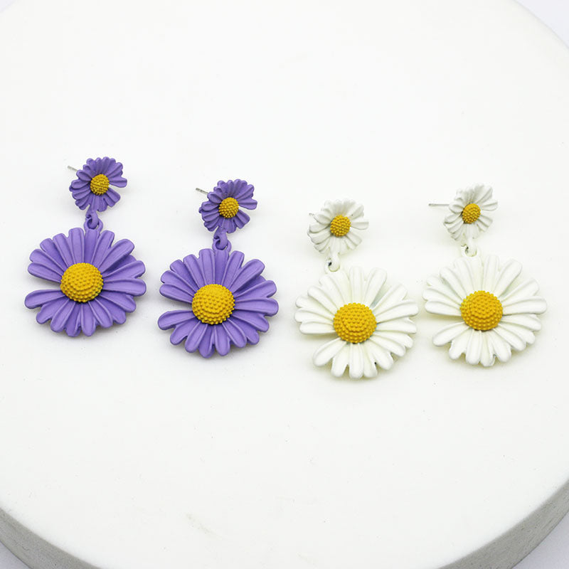 Little Daisy Contrast Color Flower Elegant Long Stud Earrings