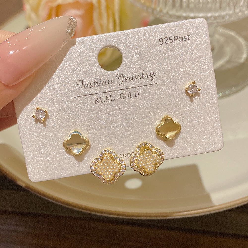 Women's Needle One Card Three Pairs Earings Small Delicate Summer High-grade Stud Earrings