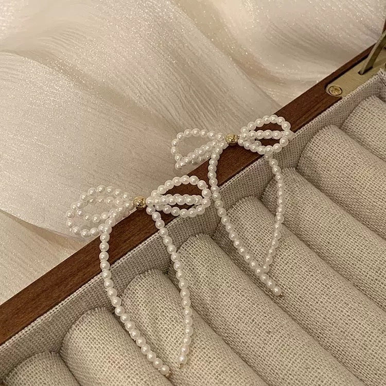 Women's Fashion Pearl Tassel Trendy Personality Affordable Luxury High-grade Bow Stud Earrings