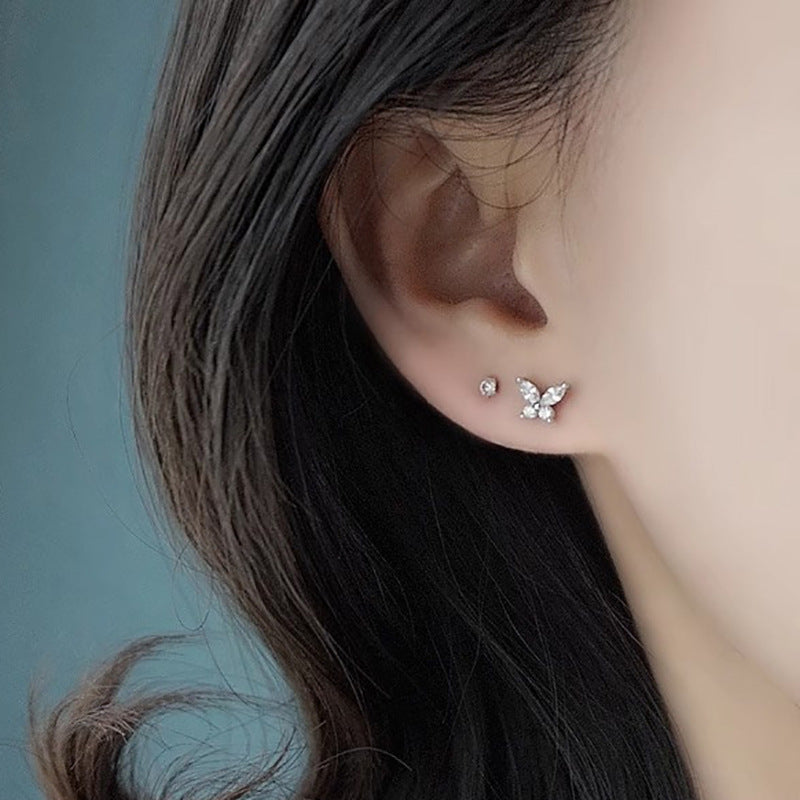 Female Korean Simple Personalized Graceful Micro Inlaid Zircon Stud Earrings