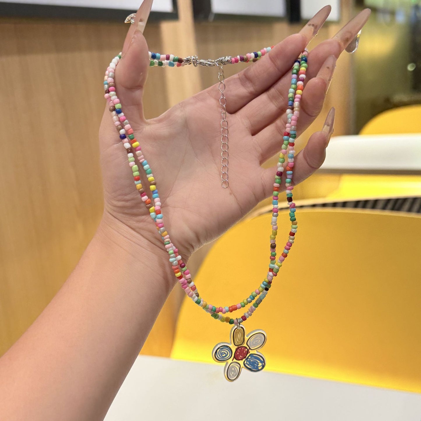 Women's Beaded Retro Cute Fashion Heart Clavicle Chain Flower Necklaces