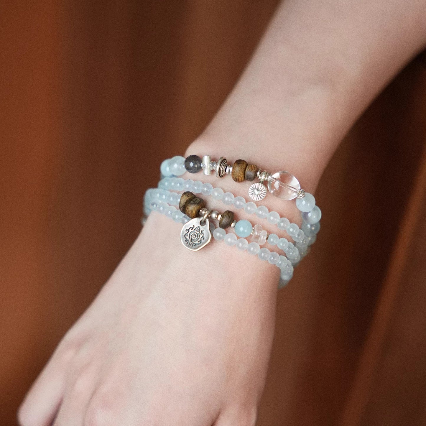 Women's Morning Natural Aquamarine Crystal Good Luck Bracelets
