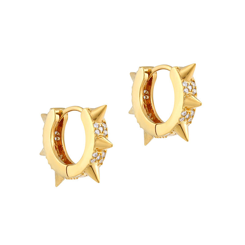 Sier Needle Light Luxury Geometric Inlaid Zircon Ear Simple Fashion Earrings
