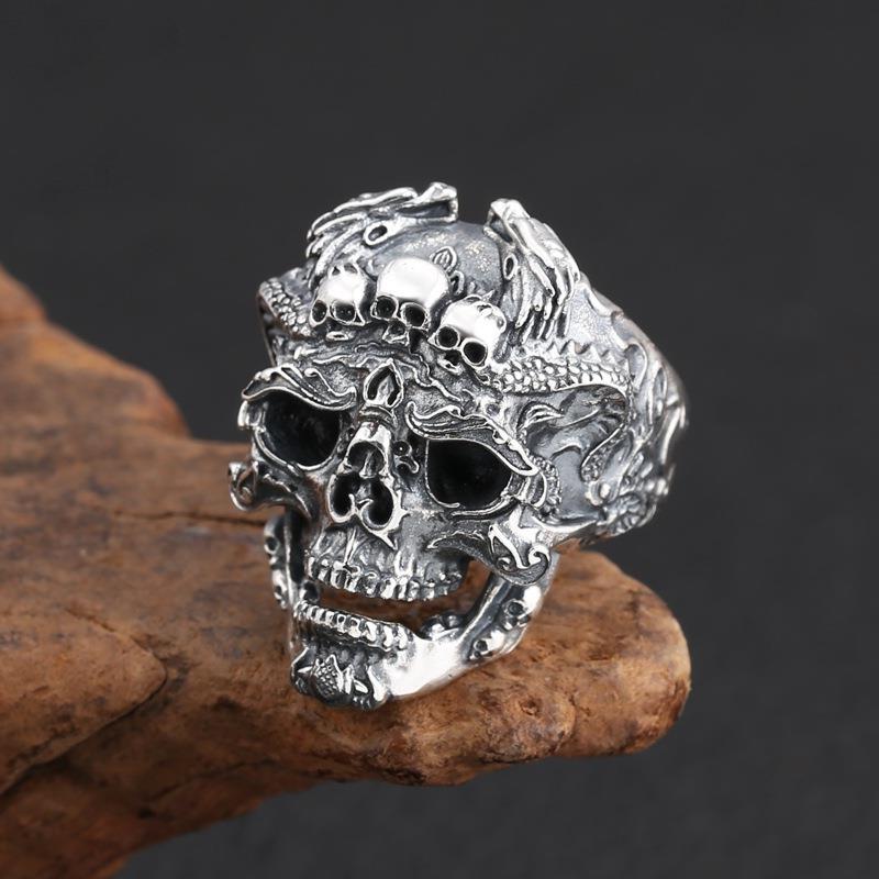 Men's Thai Sier Exaggerated Domineering Skull Opening Rings