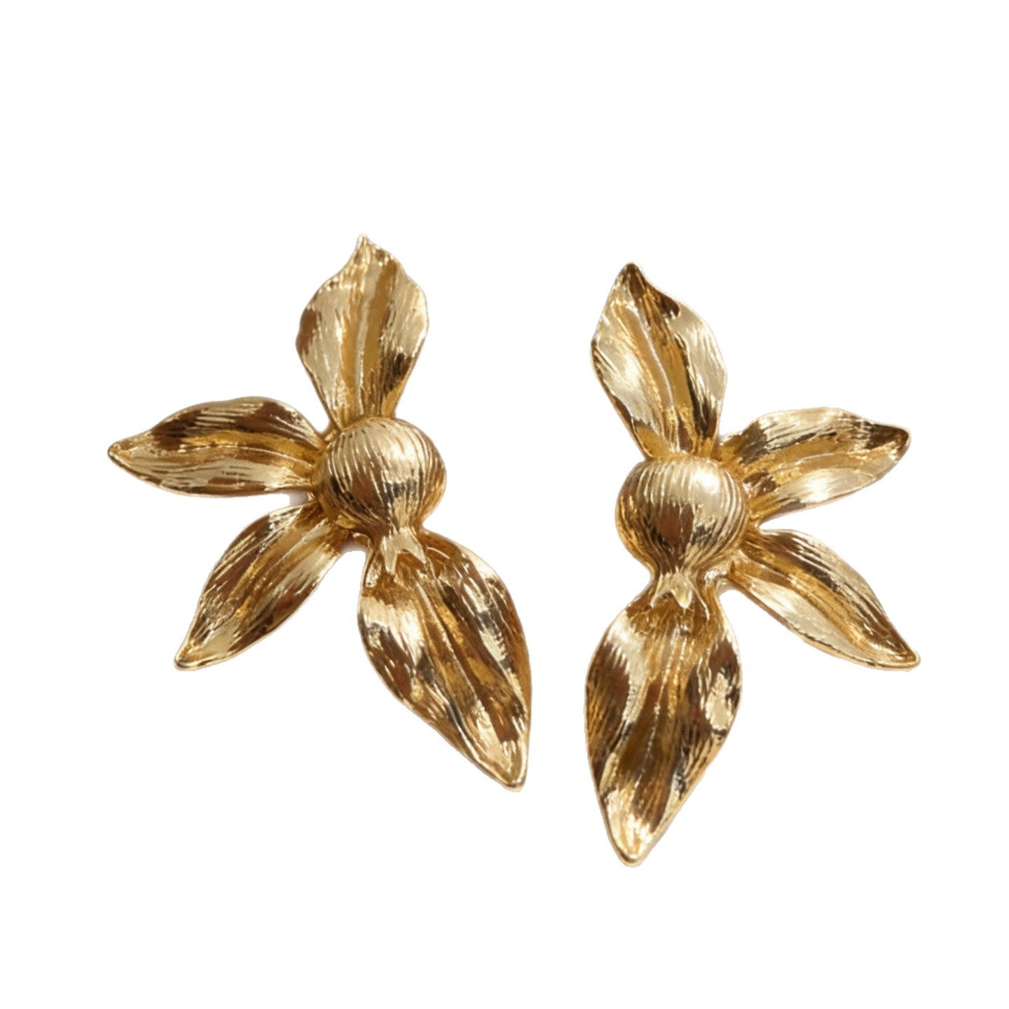 Petal Metal Asymmetric Golden Flower-shaped Fan-shaped Earrings
